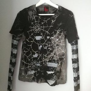 Vintage h.Naoto Anarchy black and grey distressed spiderweb layered top Japan